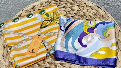 WENSLI 100% Silk Scarves Set 2 Butterfly Floral 30cm x 30cm NWT + EUC Bundl