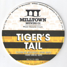 Beer Pump Clip Badge Front MILLTOWN Brewing Co TIGER'S TAIL Session IPA 4.1% ABV