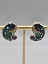 Silver Tone Multicolored Enamel Stud Pierced Earrings