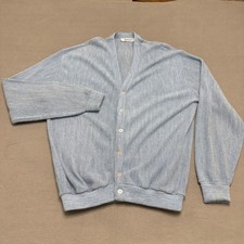 Jantzen Cardigan Sweater Mens XL Blue Vintage Made in USA Knit V Neck Grandpa
