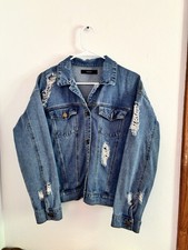 Vintage 2000s Distressed Denim Chore Jacket Barn Coat, Size Medium , Lined