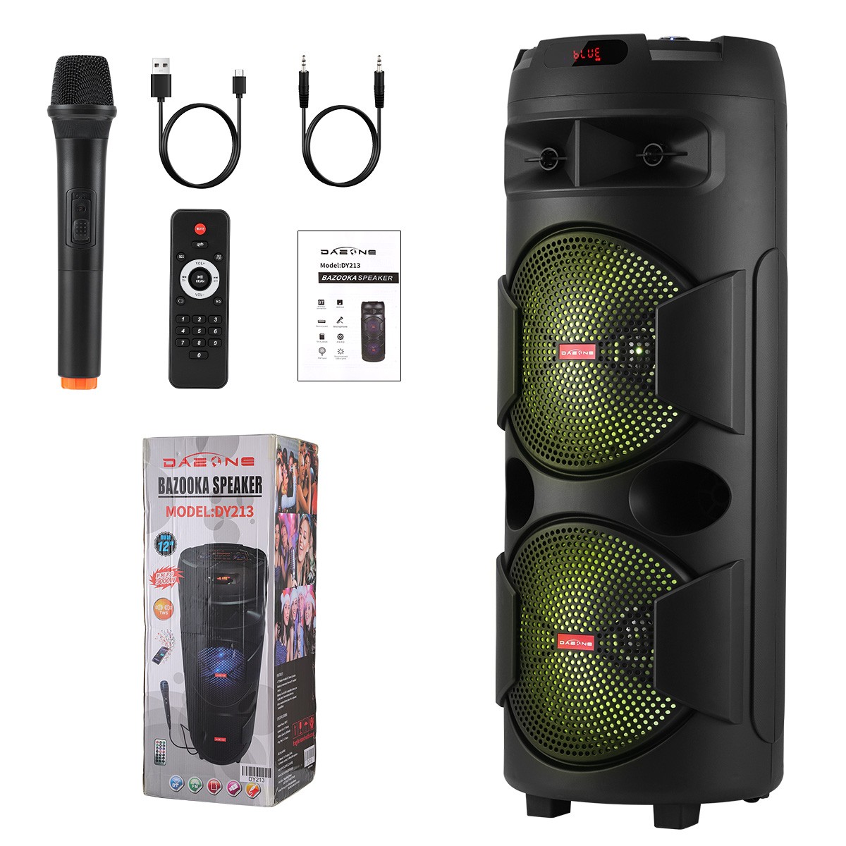ALTOPARLANTE RGB RICARICABILE DA 35 WATT CON MICROFONO CABLATO E ALTOPARLANTE RGB RICARICABILE DA 35 WATT CON MICROFONO CABLATO E