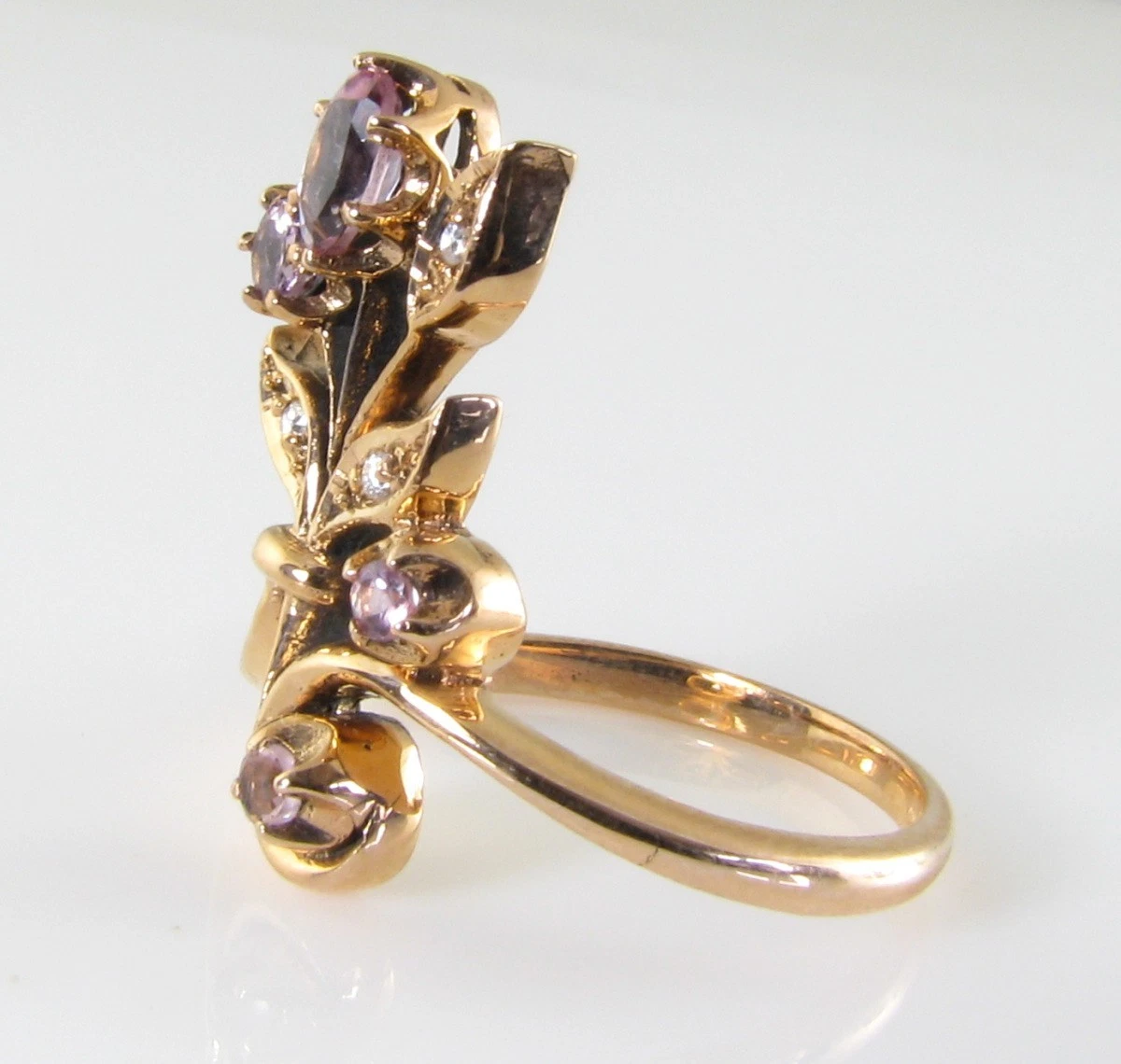 Anillo Floral Longe Cluster 9K 9CT Oro Rosa Con Diamante Y Turmalina Rosa