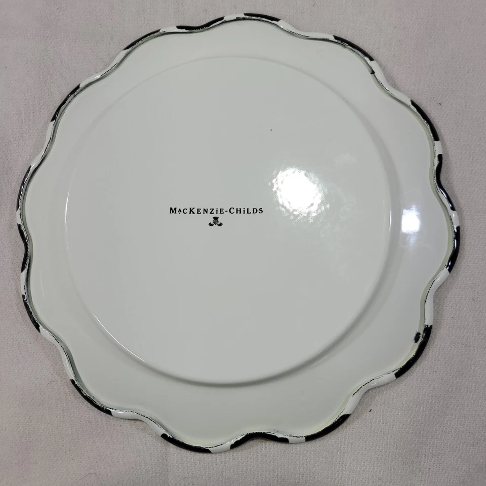 MacKenzie Childs Courtly Check 10.25" Scalloped Edge Dinner Plate Enameled Steel - Image 3 of 4
