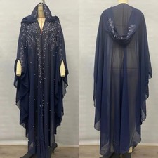 Hooded Cloak Cape Dress Vintage Streetwear Ponchos Coats Bling Diamond Party