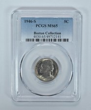 1946-S Jefferson Nickel Boston Collection MS65 PCGS Blue Label *8486