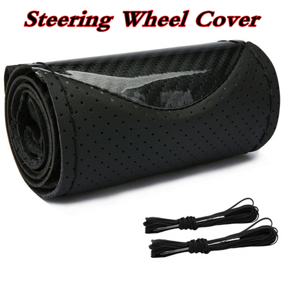 Cubierta de volante de coche de fibra de carbono brillante costura manual cuero transpirable 15 pulgadas Foto 4 de 4