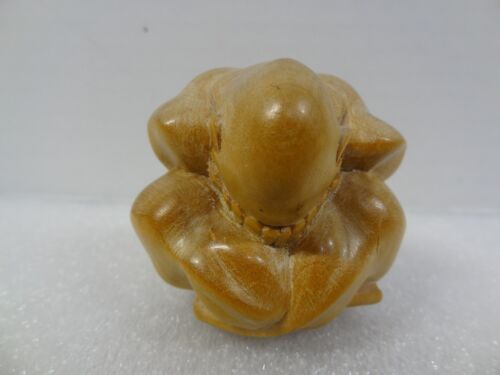 Vintage Hand Carved Wooden Weeping Crying Praying Yogi Buddha Man 2-1/2"x 2-1/4" - Picture 1 of 9