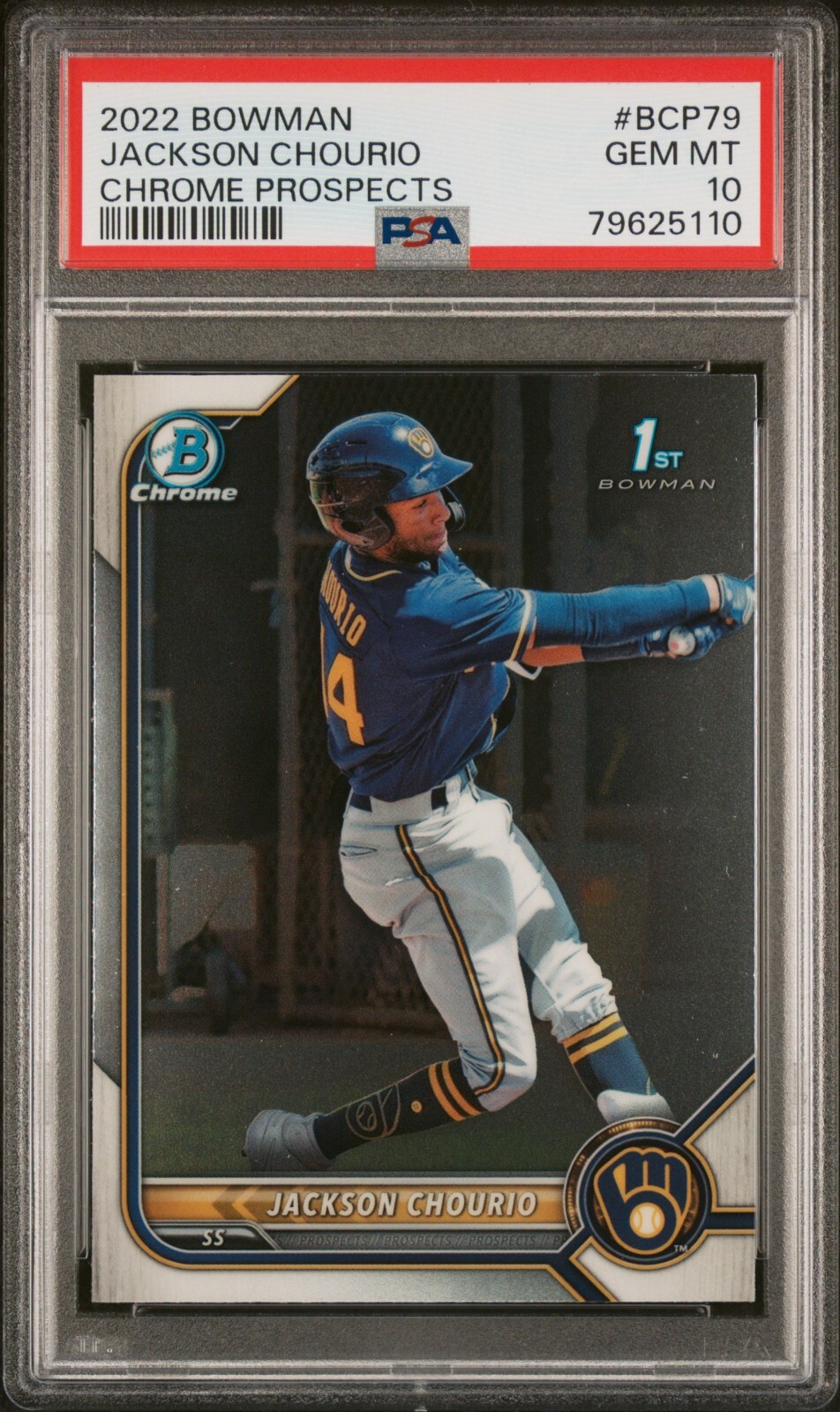 Jackson Chourio 1st Bowman Chrome 2022 #BCP79 PSA 10