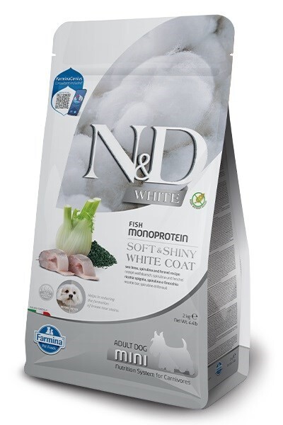 FARMINA N&D PERRO BLANCO LUBINA, ESPIRULINA Y FENEL ADULTO MINI 2 kg