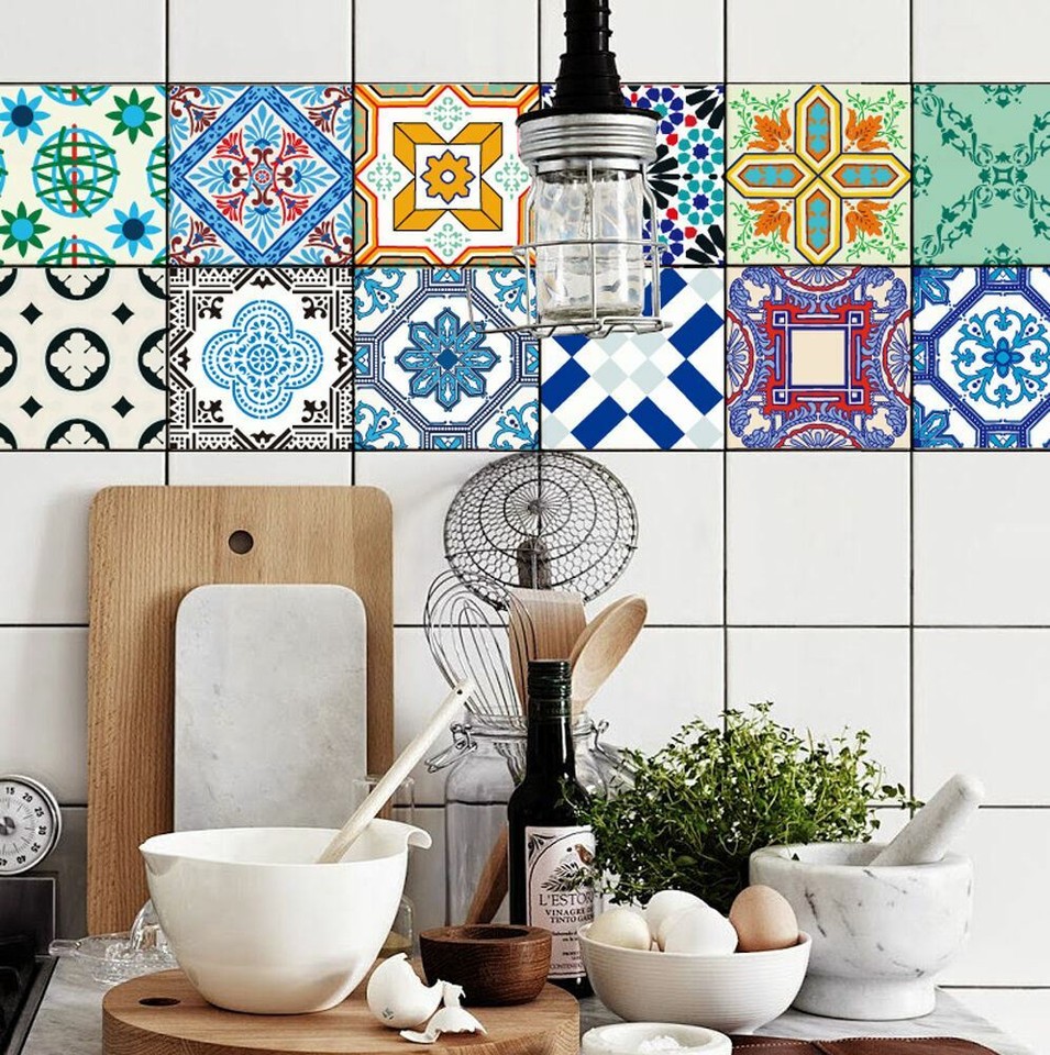 Pack of 16 Tile Stickers Wall Kitchen Bathroom Floor Decor Vinyl Decal ...