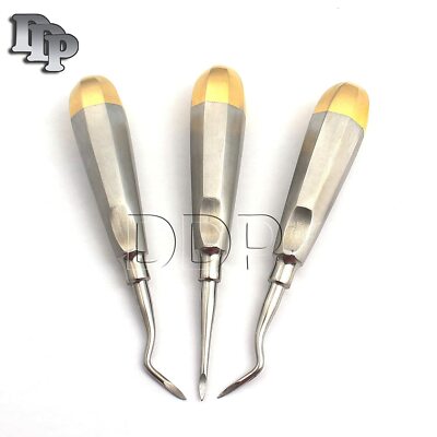 SET OF 3 DENTAL TOOTH ELEVATOR HEIDBRINK LEFT-RIGHT-STR WITH GOLD Instruments