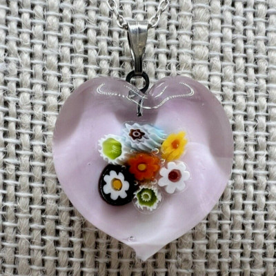 Murano Glass Handcrafted Millefiori Pendant & 925 Sterling Silver Necklace