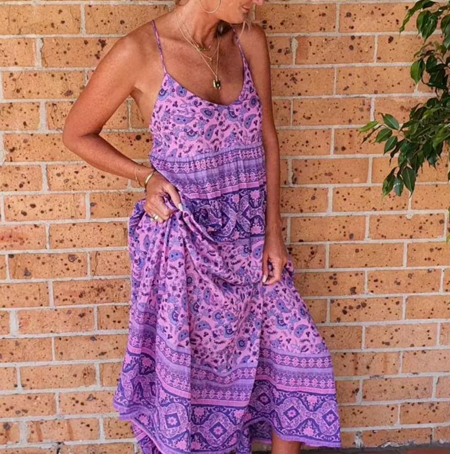 Lance Cade Women's Resort Boho Multi-Color Purple Floral Paisley Maxi Dress  | eBay