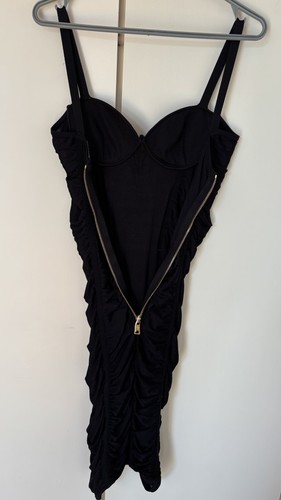 BALMAIN BLACK VISCOSE KNIT SHOULDER STRAP BODYCON DRESS Size 36 6316 731M - Picture 5 of 12