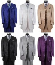New Men's 3 Pc Shiny Fashion Suit Shadow Stripe With Vest Double Vents 2915
