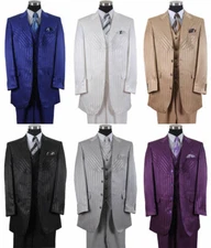 New Men's 3 Pc Shiny Fashion Suit Shadow Stripe With Vest Double Vents 2915