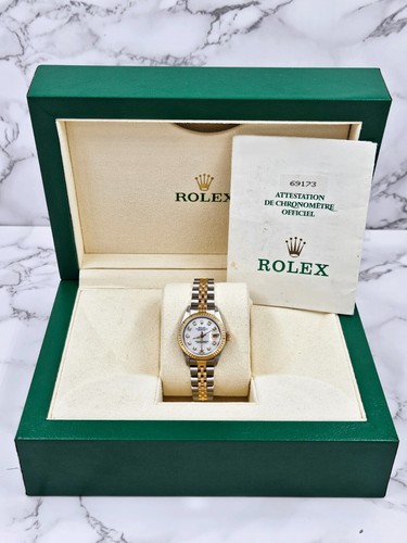 Rolex Datejust 26mm in Steel & Gold with White MOP Diamond Dial - Box and Papers - Picture 9 of 12