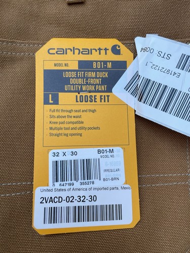 NWT Carhartt Loose Original Fit 32x30 Firm Duck Double-Front Work Pant B01-M USA - Picture 5 of 6