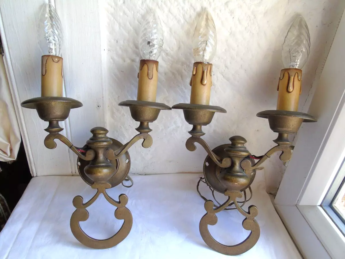 French a pair of patina bronze wall light sconces classic vintage