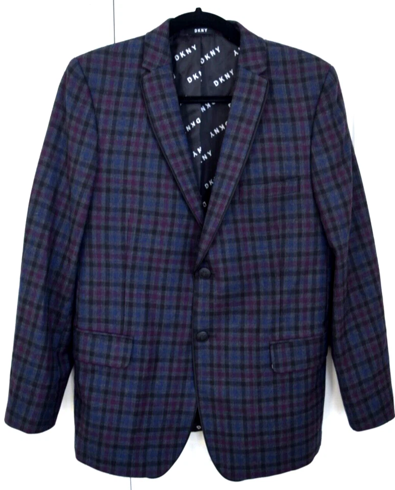 Blazer DKNY Lana Cuadros Niño Bolsillo Frontal Negro Borde Frontal Botón Trasero Abertura 18 Foto 2 de 4