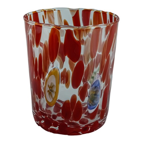 Pair of Murano Glass Drinking Art Glass Tumbler Red Multi Millefiori - Picture 5 of 7