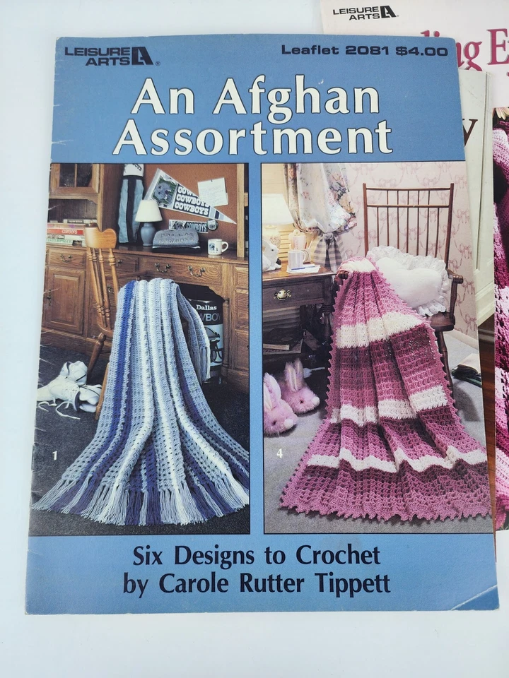 Lot 4 Vintage Leisure Arts Afghan Magazines Knit Crochet Leaflets Baby Blankets - Image 4 of 4