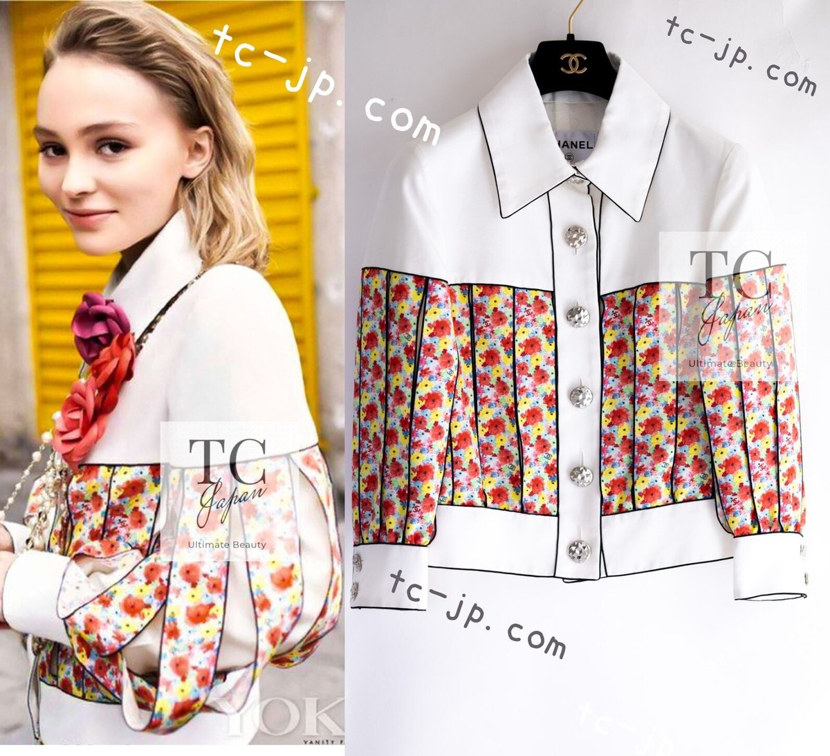 CHANEL 16S White Multicolor Floral Print CC Logo Jacket 34 36 US2 