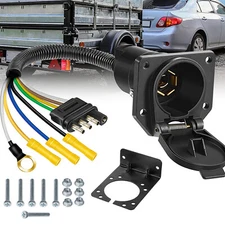 Blade RV Trailer Plug Adapter Tow Truck Light Wire Connector 4 Pin Flat to 7 Way