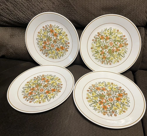 4 Corelle Indian Summer Floral 10.25 Dinner Plates Corning Vintage 1970
