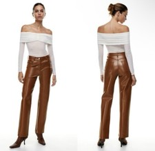 Aritzia Wilfred The Melina Pant Faux Leather Cognac Brown Size 8 Straight Leg