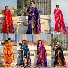 Paithani Pure Silk Parrot Design Pallu Saree With Temple Design Muniya Border