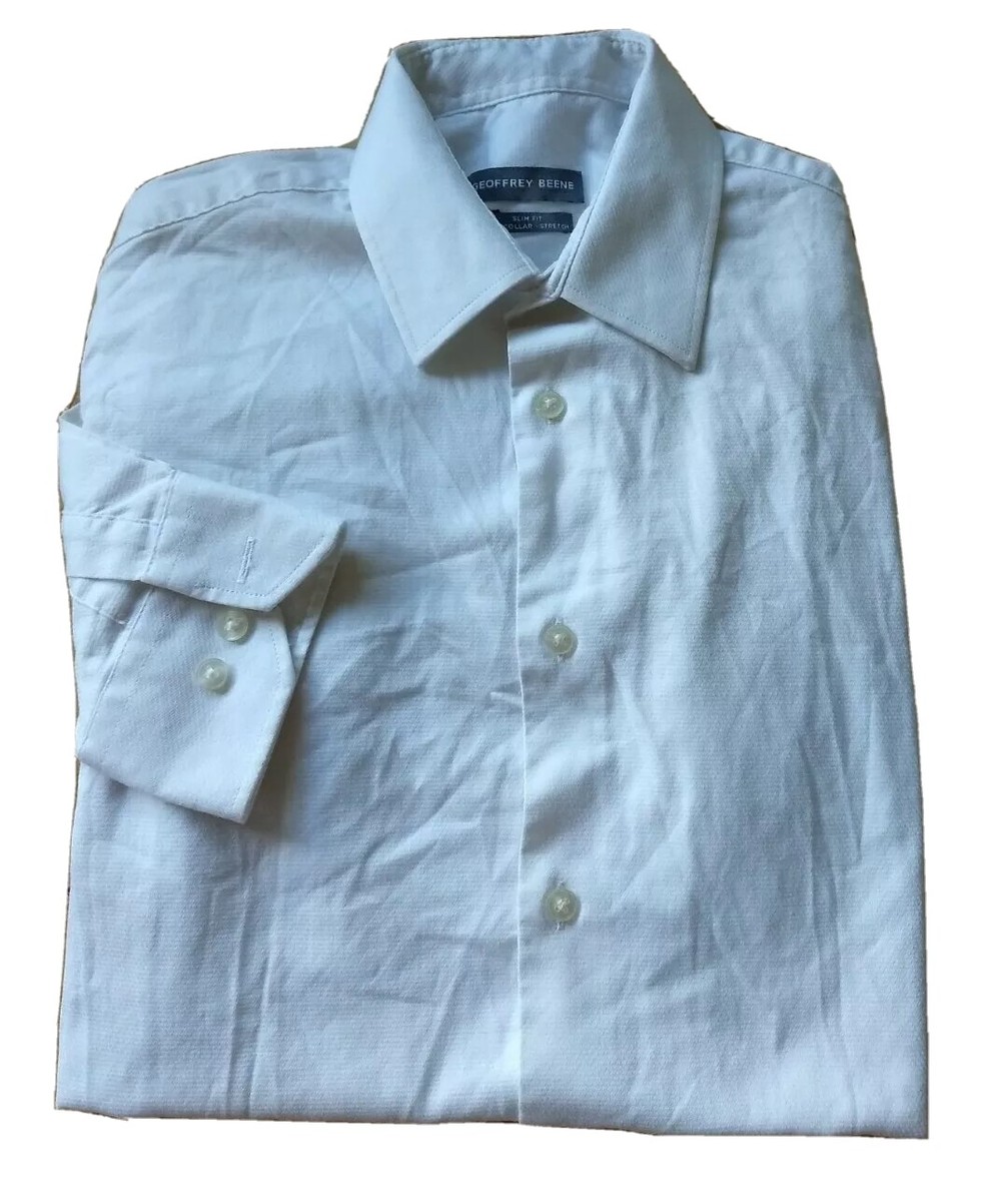 geoffrey beene slim fit dress shirt Geoffrey Beene Men's Regular-Fit Sateen Stretch Dress Shirt, White, 15