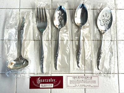 NEW NIP 1881 Rogers Oneida ROSE SONG 5 Piece Hostess Set Gravy Ladle Tablespoon