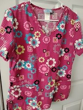 SB Scrubs 3 Pocket Pink/Maroon Floral Scrub Top Size S