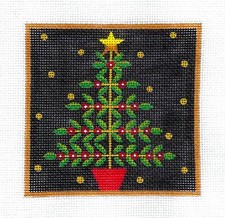 Tree with Berries  Star 4" Sq. handpainted 18 mesh Needlepoint Canvas by Maggie