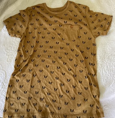 Creative Destruction French Bulldog Mustard Yellow Allover Print Shirt Sz L