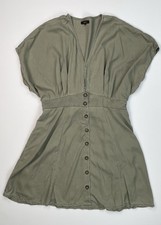 Quince Vintage Wash Tencel Lyocell Button Front Dress XL Olive Green Mini Flare