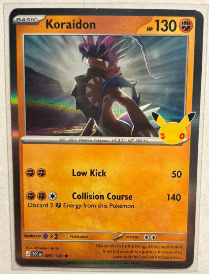 Koraidon 086/128 30th Celebration Pokémon TCG Rare Holo NM