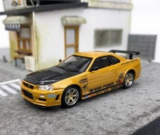 GB SW 1:64 JDM Gold Skyline GTR R34 Top Secret Sports Model Diecast Collect Car