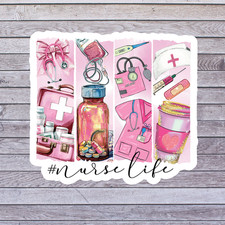Nurse Collage sticker vinyl decal pink medical tools healthcare nurse life art