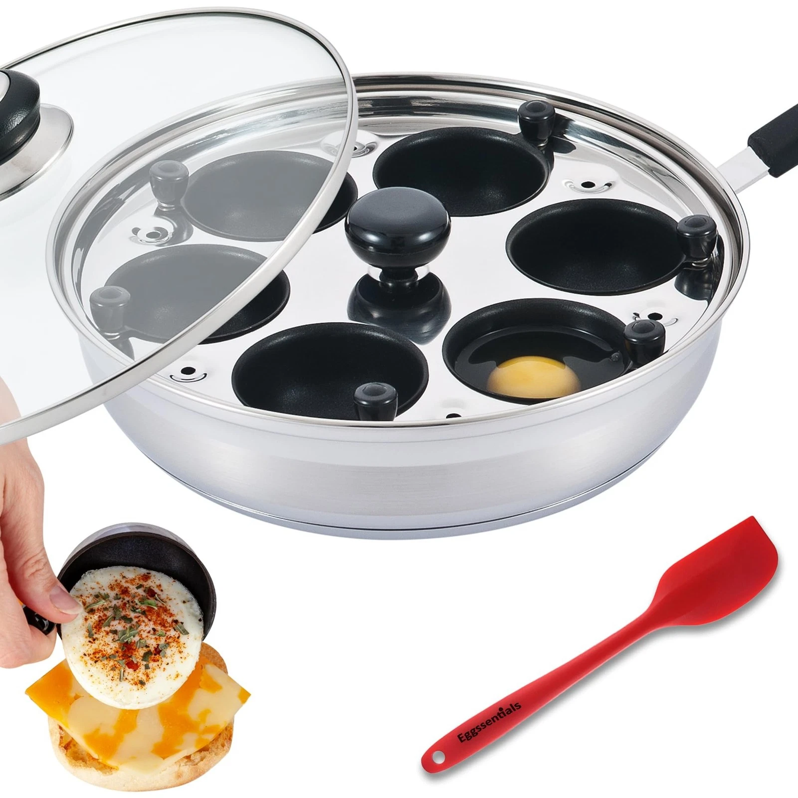 Eggssentials Egg Poacher Pan Nonstick Poached Egg Maker, Stainless Steel Egg ...