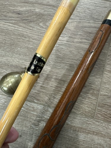 VINTAGE-NEW-WALKING STICK HAND CARVED SHAFT / CONCEALED CUE /BRASS BALL TOP - - Picture 10 of 16