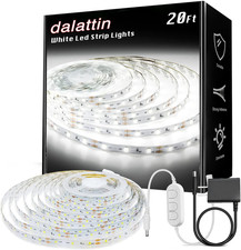 White LED Strip Lights, 20Ft Dimmable Super Bright 24V Led Tape Light 6500K 360