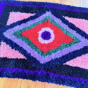 Vintage Bold Geometric Latch Hook Rug Wall Decor Evil Eye Retro Boho Cottagecore