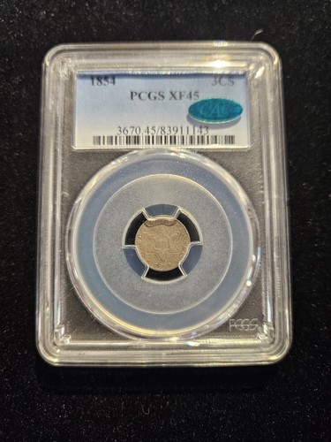 1854 Three Cent Silver 3CS - PCGS XF45 CAC certified - Picture 1 of 5