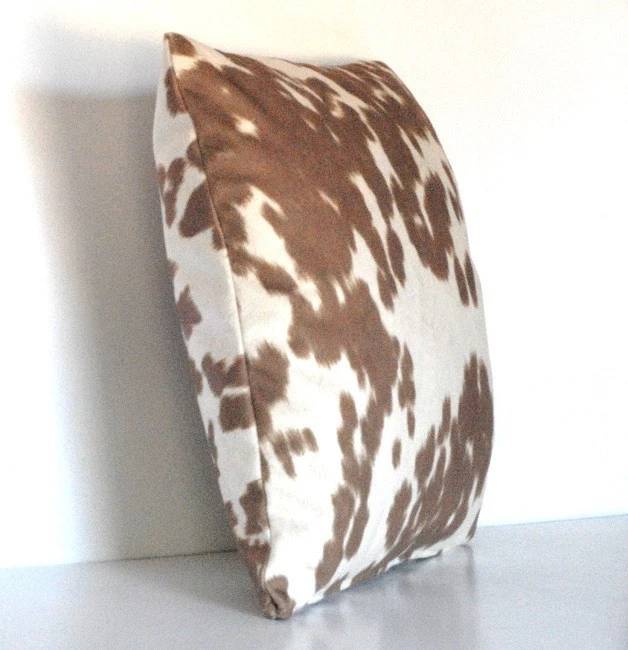 faux fur animal print cowhide brown black beige decorative throw pillow - Image 4 of 4