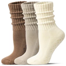 Pilates Socks for Women Mid Calf Slouch Yoga Socks with Non Slip Grippers for...