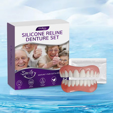 Custom Moldable Silicone Dentures Set Upper Lower False Teeth for Seniors