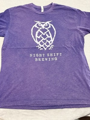 Night Shift Brewing Owl Logo Beer Brewery T Shirt Purple Adult XL Craft beer USA